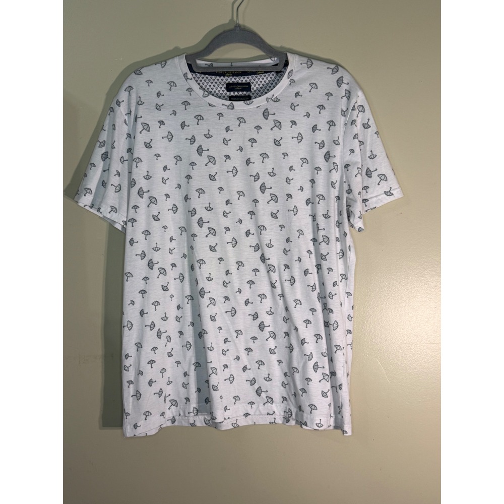 Lloyd & Jefferson London Mens White Umbrella Print T-Shirt Large Short Sleeve
